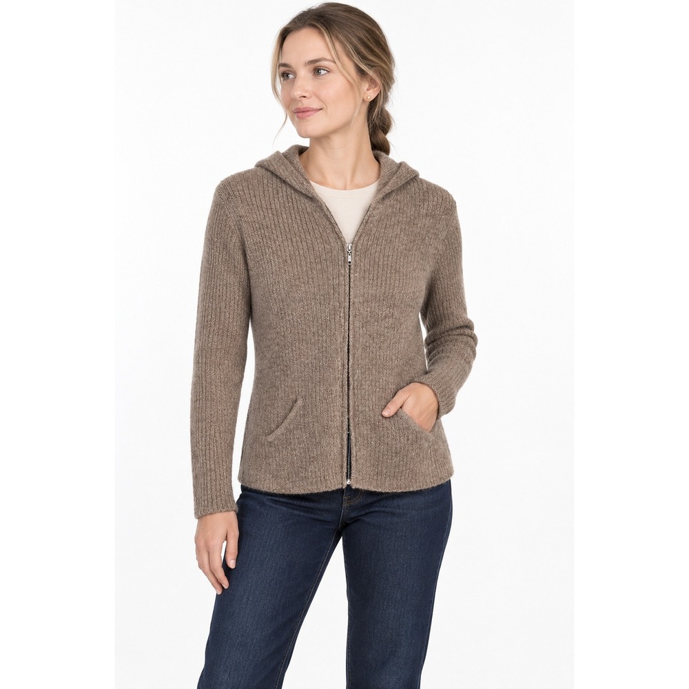 Peruvian Link 100% Alpaca Hooded Zip Cardigan Small Made Peru Heritage Knit